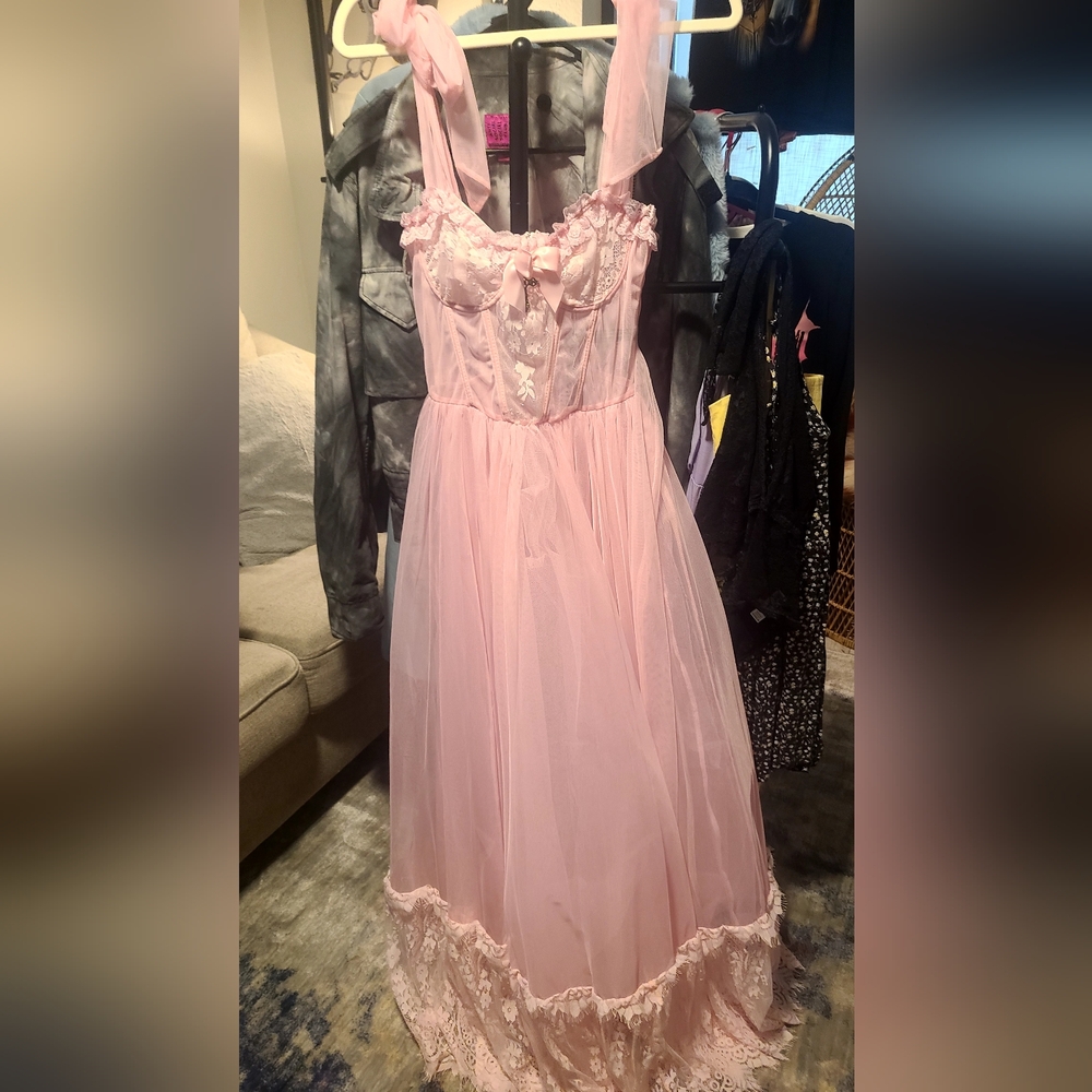 Dolls Kill Pink Lace Maxi Dress